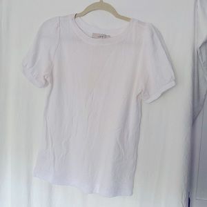 White Puff Sleeve Top/ Blouse, Petite XS 100% Cotton, LOFT